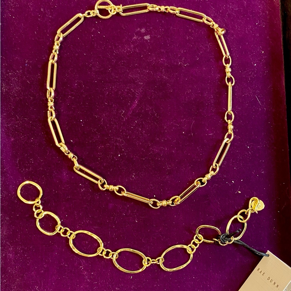 NWT Rae Dunn 18k Gold Plated Choker Necklace and Bracelet